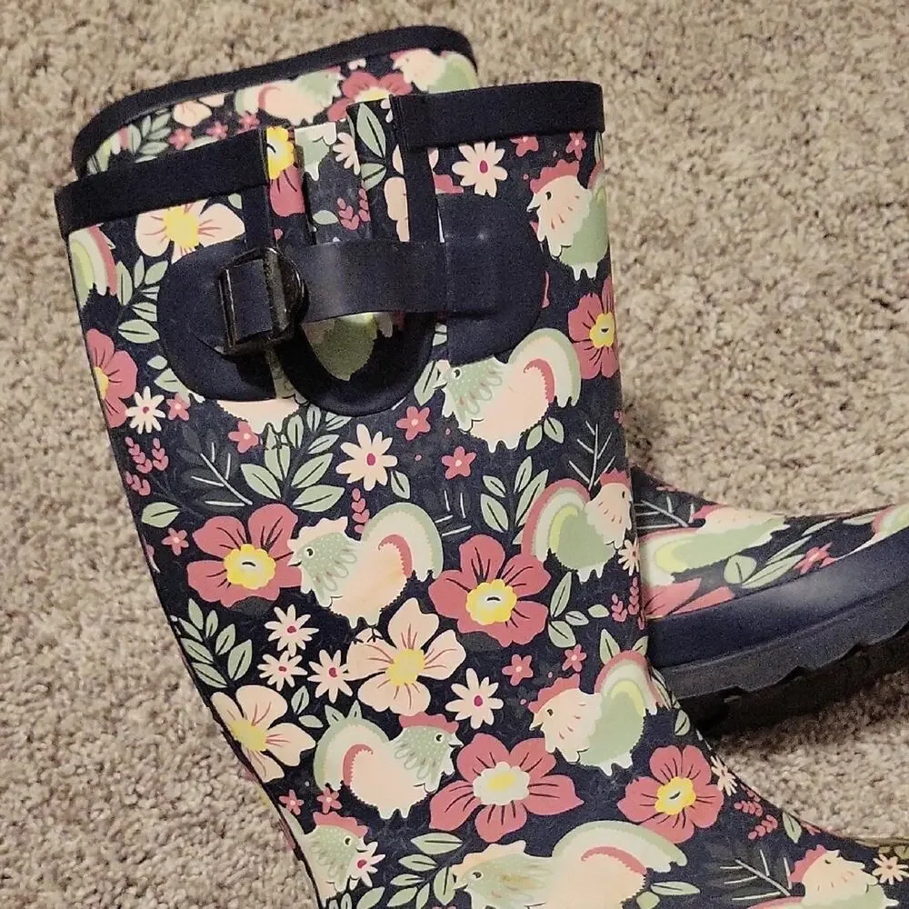 Western Chief Garden Rain Boots Womens Sz 8 Multicolor Floral Gorpcore, Utility